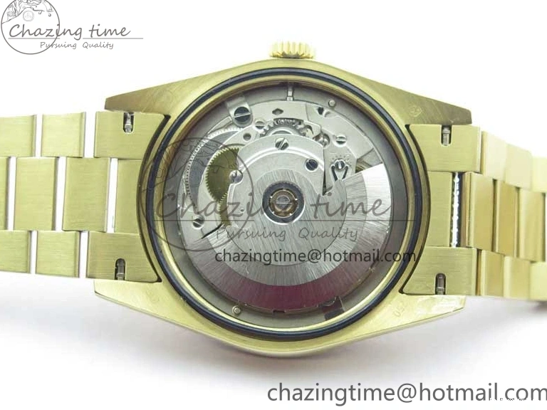 0212 DailyWear Day-Date 36mm 128235 YG Crystal BP Best Edition Silver Crystal Marker Dial on YG President Bracelet A 2676